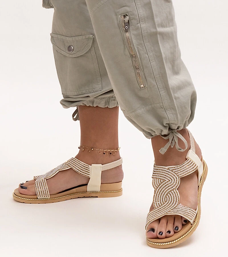 Šviesiai smėlio spalvos basutės, dekoruotos cirkoniais Gairsa