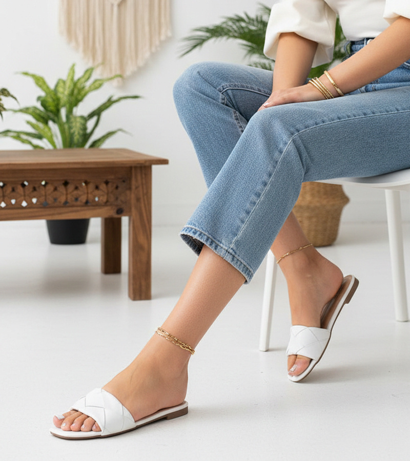 Smėlio spalvos šlepetės su pintu aulu Iren