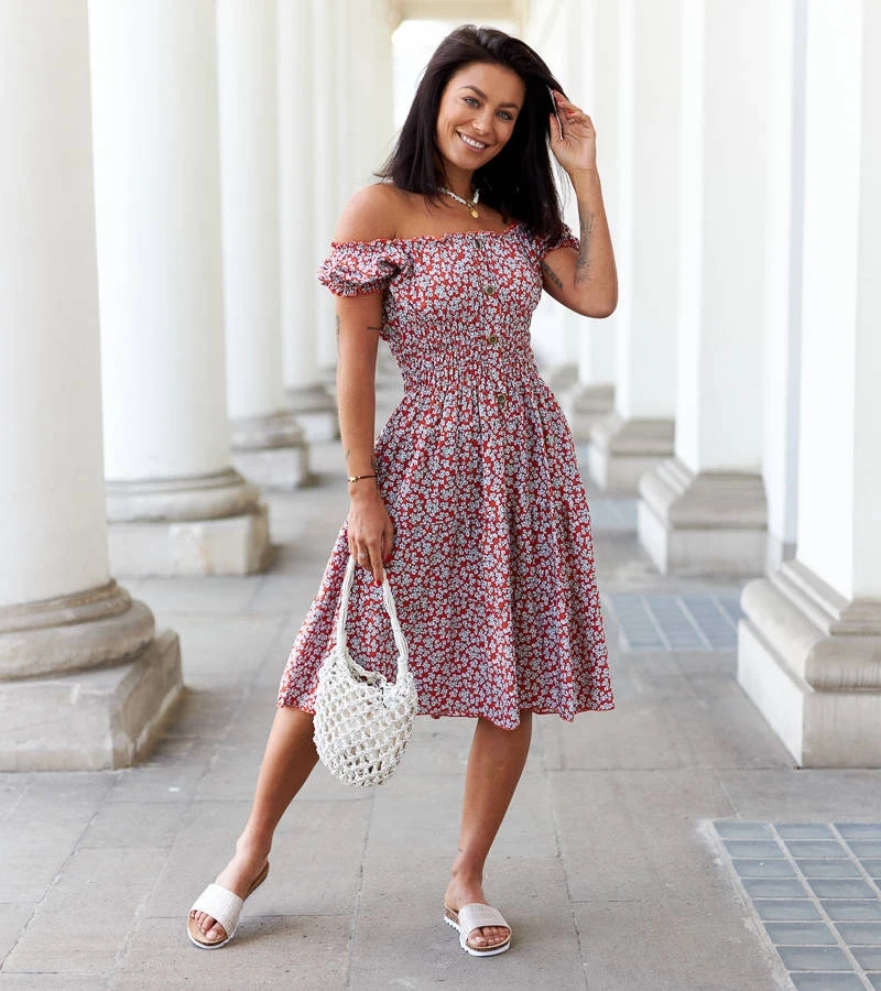 Oranžinė gėlėta midi suknelė „Sauro“