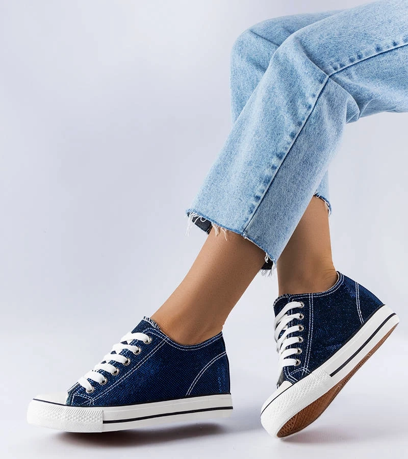 Tamsiai mėlynos blizgučiuotos platforminės sportbačiai Crete