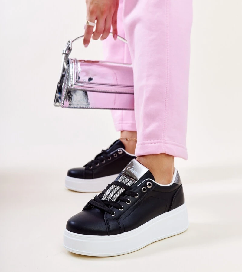 Juodai sidabriniai sportiniai bateliai su cirkoniais „Maurizia“