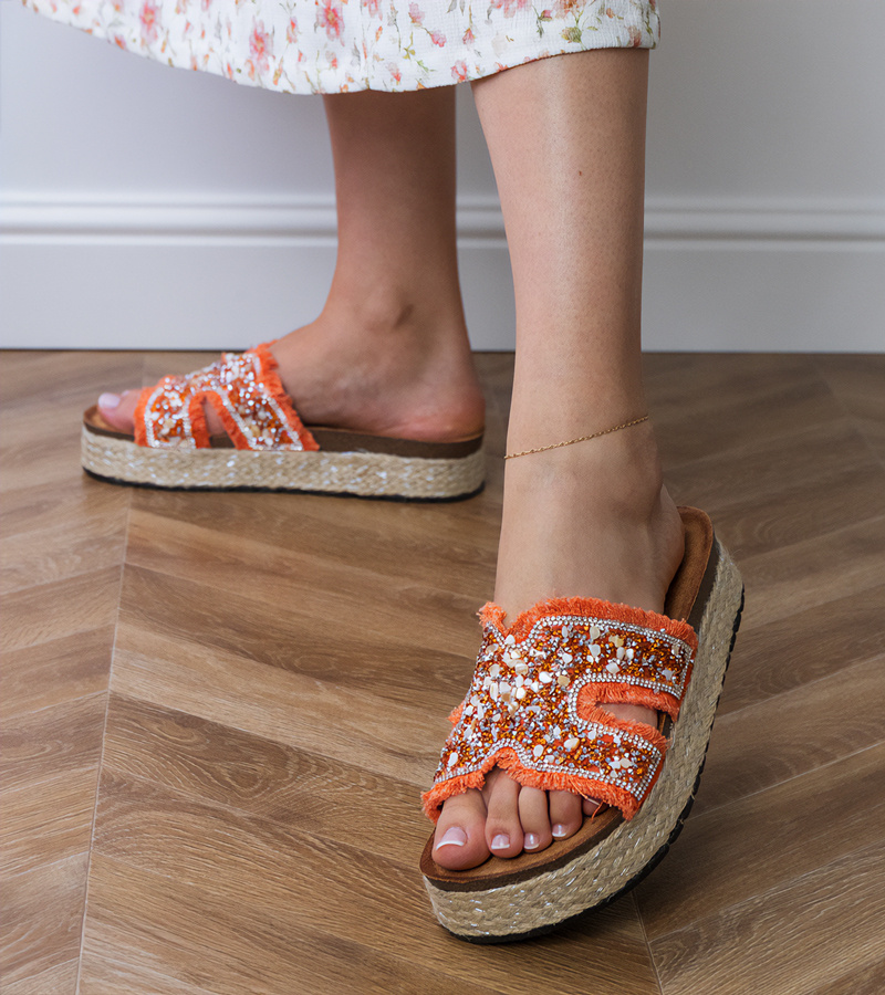 Oranžinės espadrilės šlepetės su cirkoniais ir akmenukais Najros