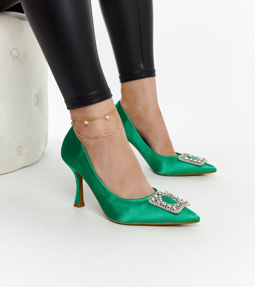 Žali satininiai aukštakulniai su cirkoniais Clemente