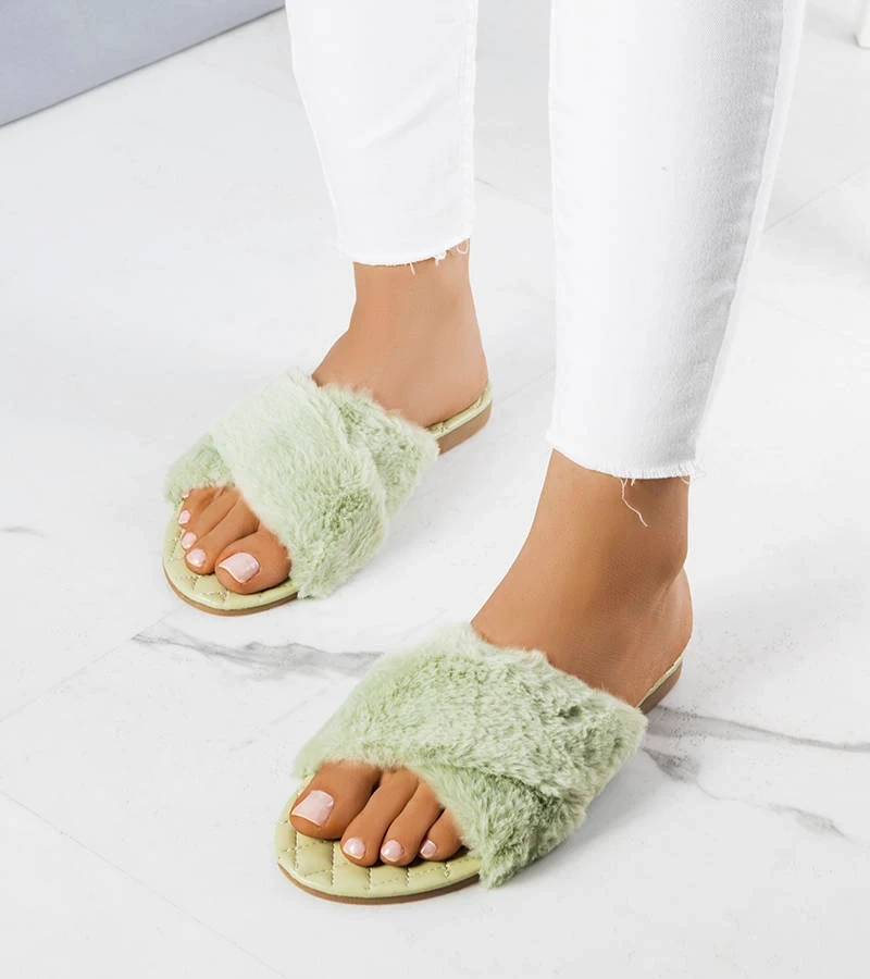 Žalios kailiuotos šlepetės Karsyn