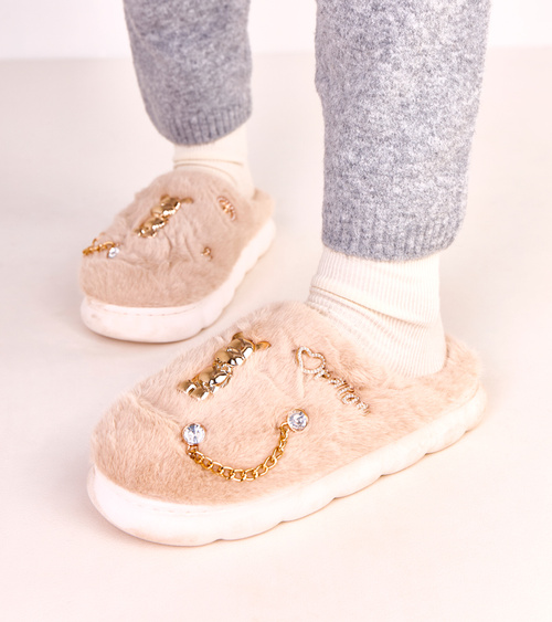 Smėlio spalvos uždari šlepetės su papuošimais „Tracy“