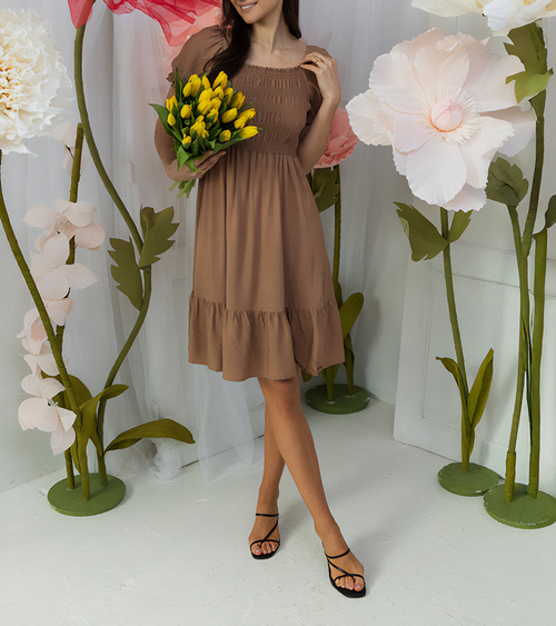 Ruda mini suknelė su raukiniais Lorinka