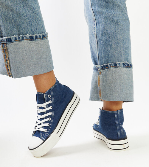 Džinsiniai aukšti sportbačiai su stora platforma Bagy