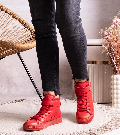 Raudoni aukšti sportiniai bateliai iš ekologiškos odos Bonbonita