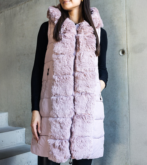 Rožinė striukė su nusegamomis kailinėmis rankovėmis Louis