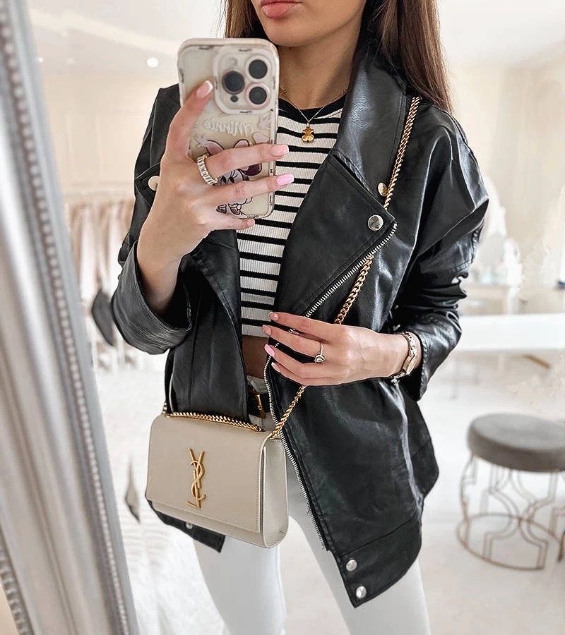 Juoda dirbtinės odos „ramones“ tipo striukė Quennel