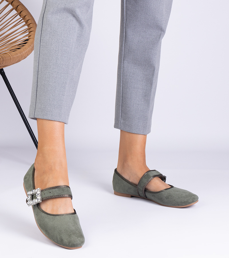 Žalieji balerinos, papuošti sagtimi su kristalais „Demetra“