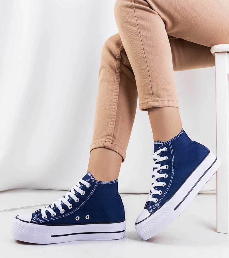 Tamsiai mėlyni sportiniai bateliai ant platformos Korgay