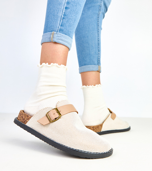 Smėlio spalvos šlepetės ant kamštinės platformos su sagtimi „Polly“