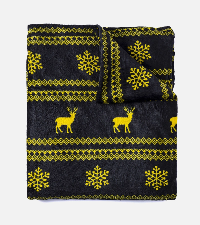 Juoda antklodė su geltonais kalėdiniais raštais Velma
