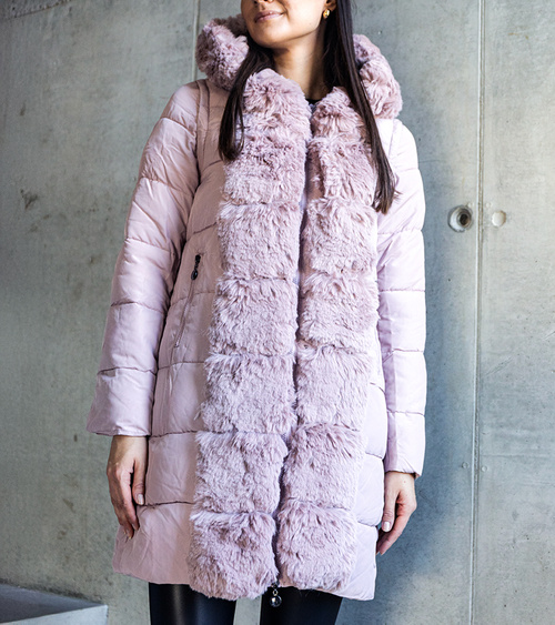 Rožinė striukė su nusegamomis kailinėmis rankovėmis Louis