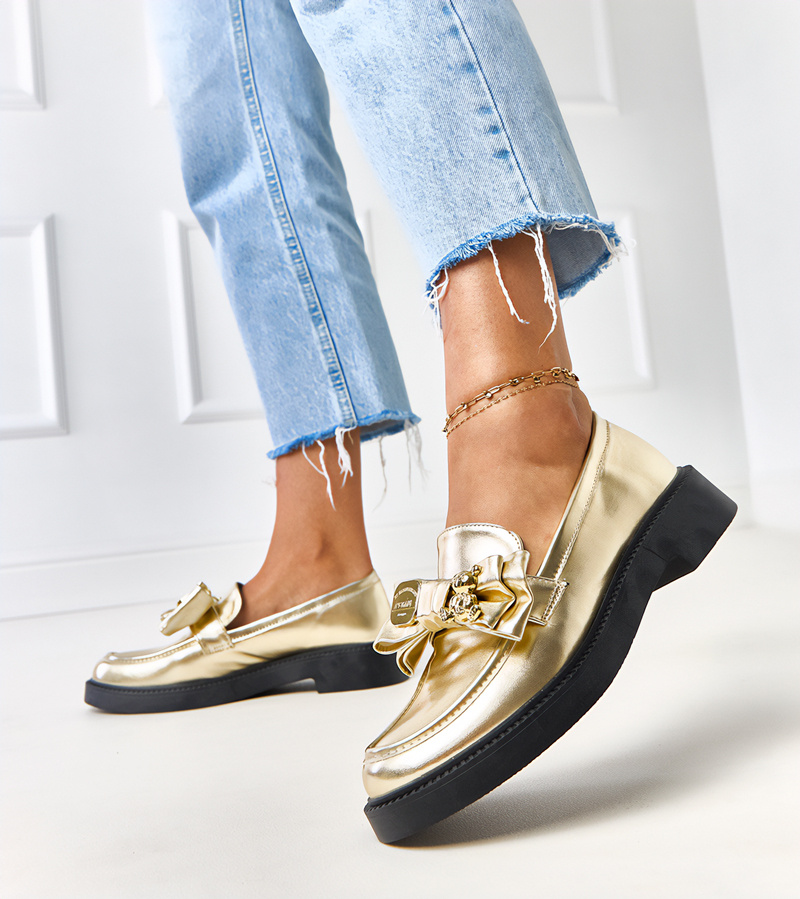 Auksiniai mokasinai su kaspinu ir meškiuku Teriwa