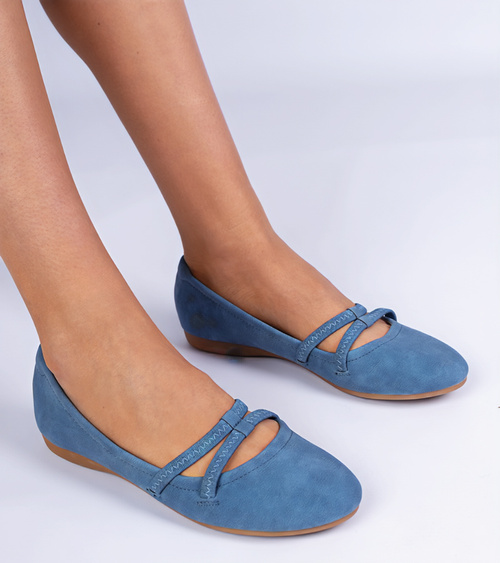 Mėlynos moteriškos matinės eko odos balerinos Baronna