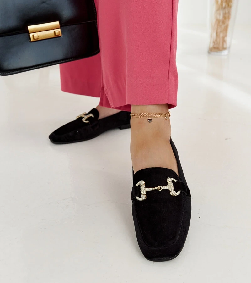 Juodi veliūriniai mokasinai su cirkoniais Fabrizia