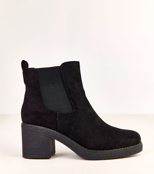 Juodi aulinukai ant žemo kvadratinio kulno su elastinga įsiuva Florina