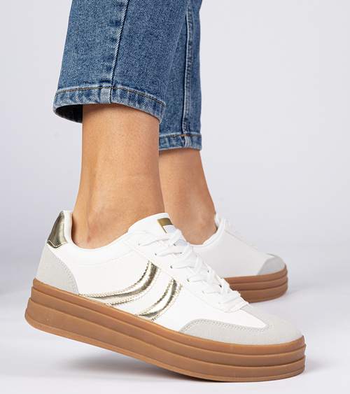 Baltos moteriškos sportbačiai su auksiniu akcentu Melly