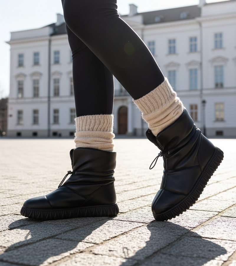 Juodi natūralios odos sniego batai su sutraukėju Raschmi