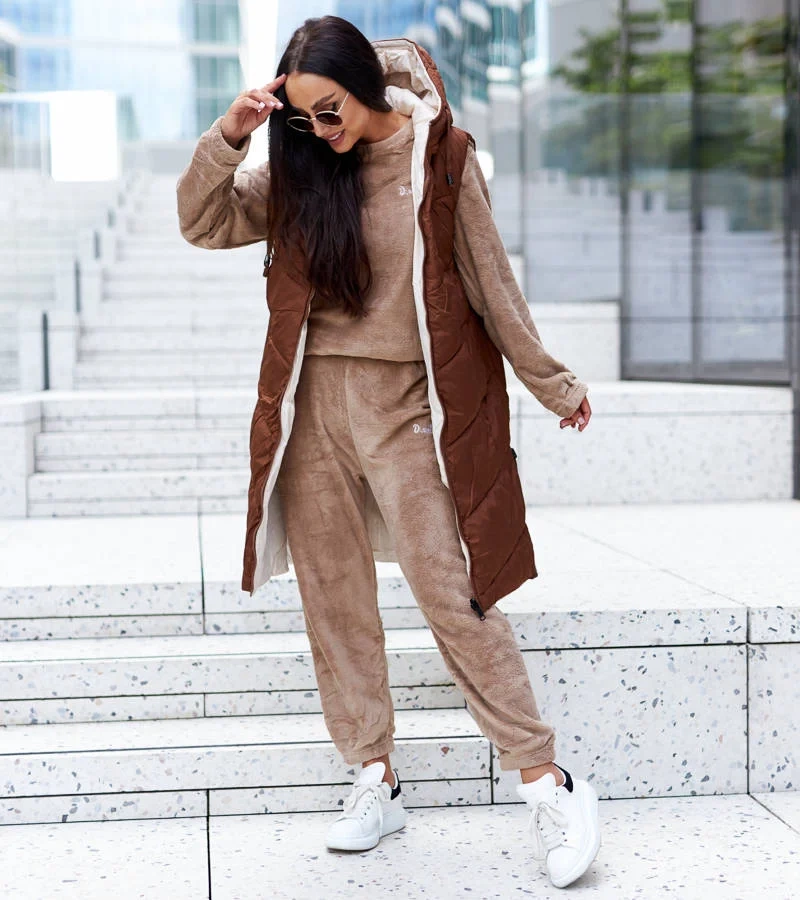 Ruda-bežė ilga dvipusė liemenė Dario