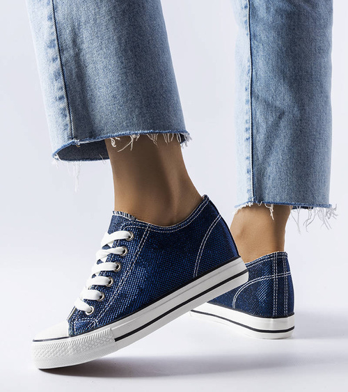 Tamsiai mėlynos blizgučiuotos platforminės sportbačiai Crete