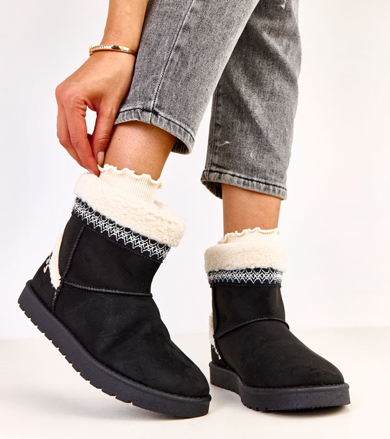 Juodi žemi sniego batai, dekoruoti siuvinėjimu Sensila