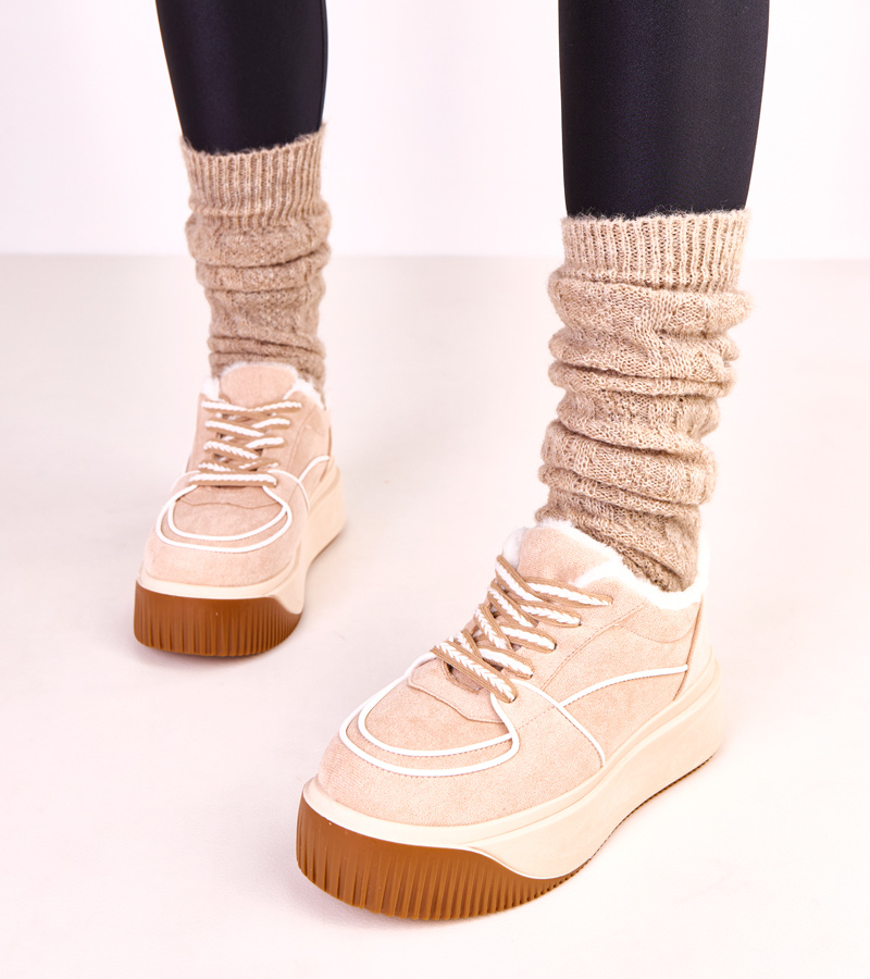 Smėlio spalvos pašiltinti sportiniai bateliai ant platformos „Vargas“