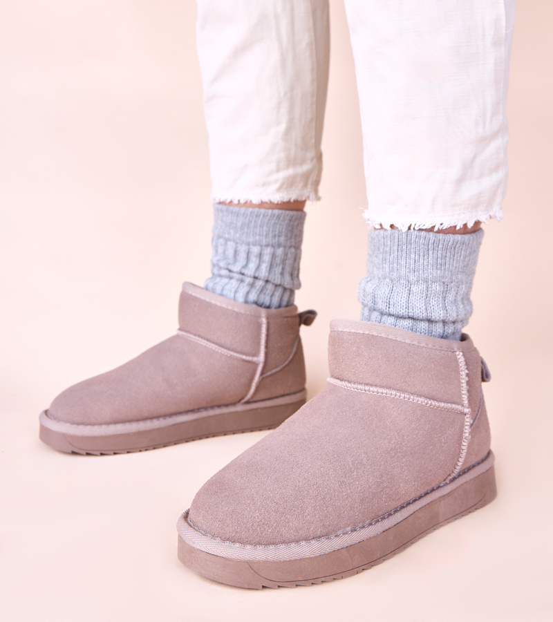 Pilki natūralios zomšos sniego batai „Besia“