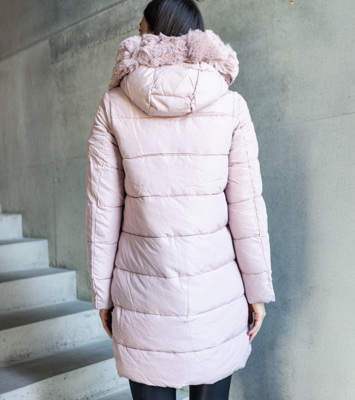 Rožinė striukė su nusegamomis kailinėmis rankovėmis Louis