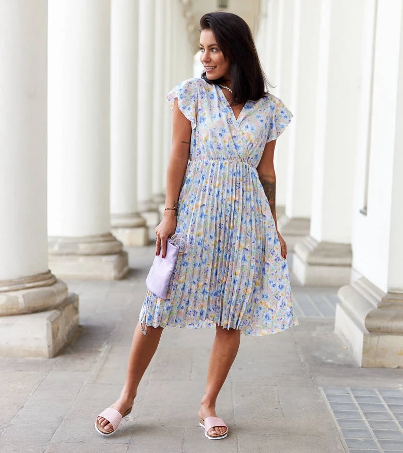 Balta klostuota gėlėta suknelė Ottavio