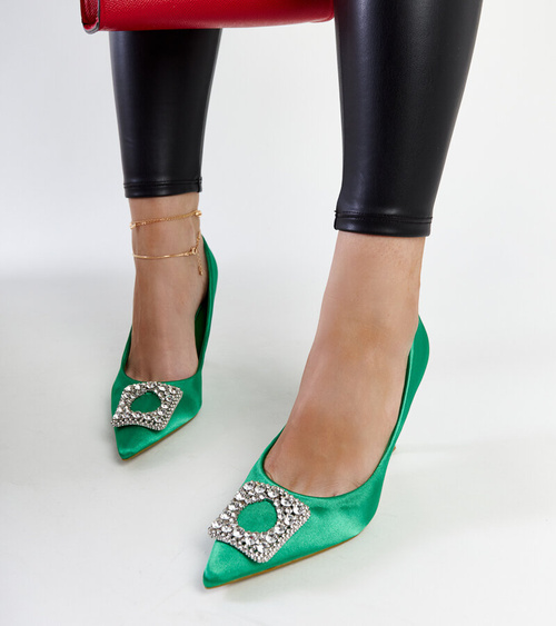 Žali satininiai aukštakulniai su cirkoniais Clemente