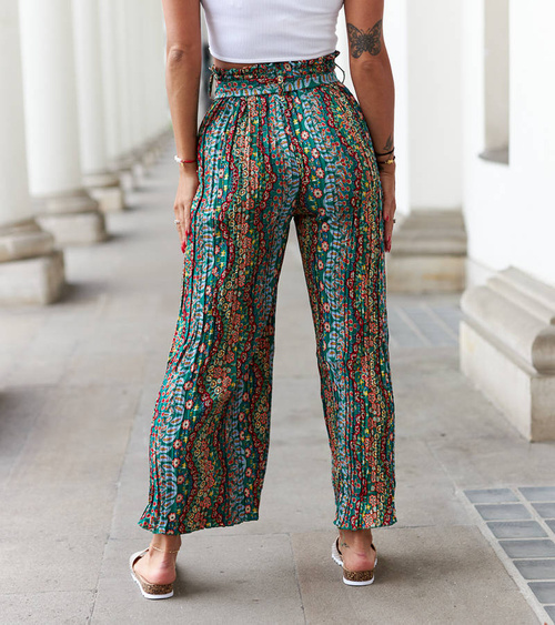 Žalios plačios klostuotos kelnės Archimede