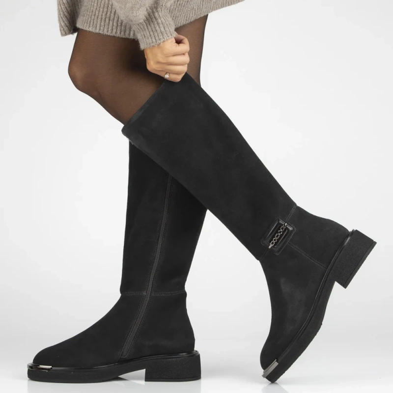 Grafitiniai natūralios zomšos ilgaauliai batai su puošnia nosele Charlie