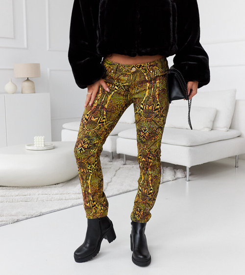 Žalios-geltonos žemo liemens kelnės Carollton