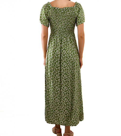 Žalia ilga suknelė su smulkiomis gėlėmis Hajden