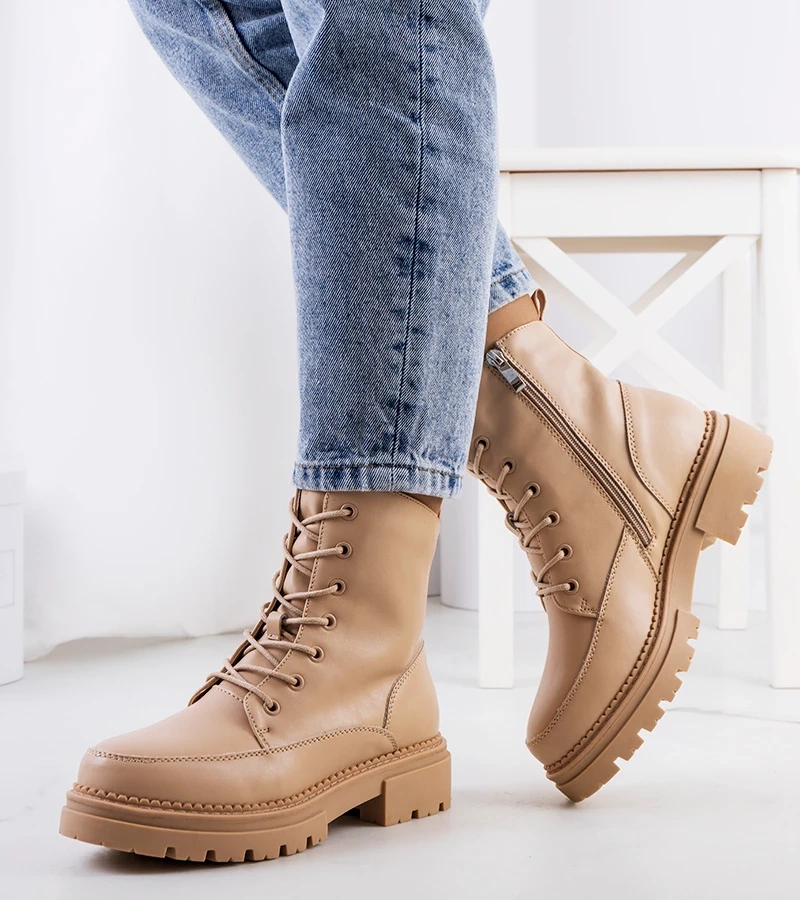 Smėlio spalvos raištiniai auliniai batai iš ekologiškos odos „Caldera“