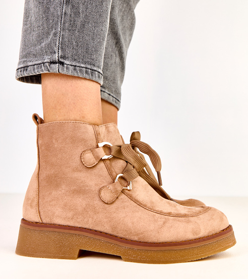 Smėlio spalvos pašiltinti aulinukai su dekoratyviais raišteliais Katrins