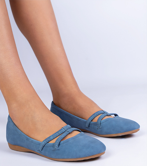 Mėlynos moteriškos matinės eko odos balerinos Baronna