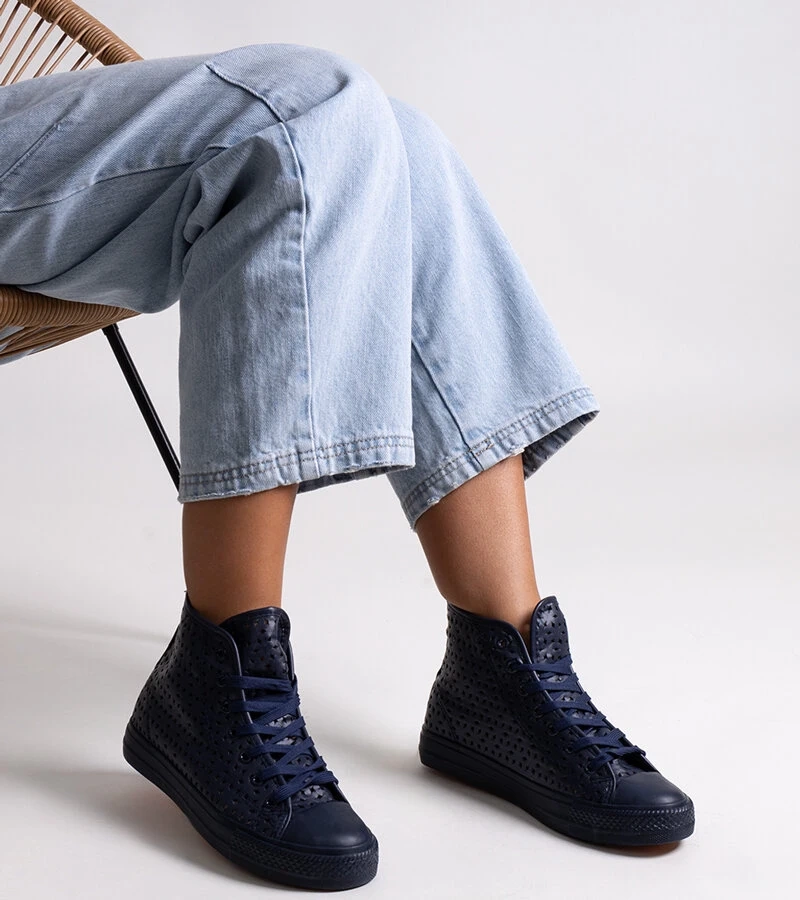 Tamsiai mėlyni aukšti ažūriniai sportbačiai „Madala“