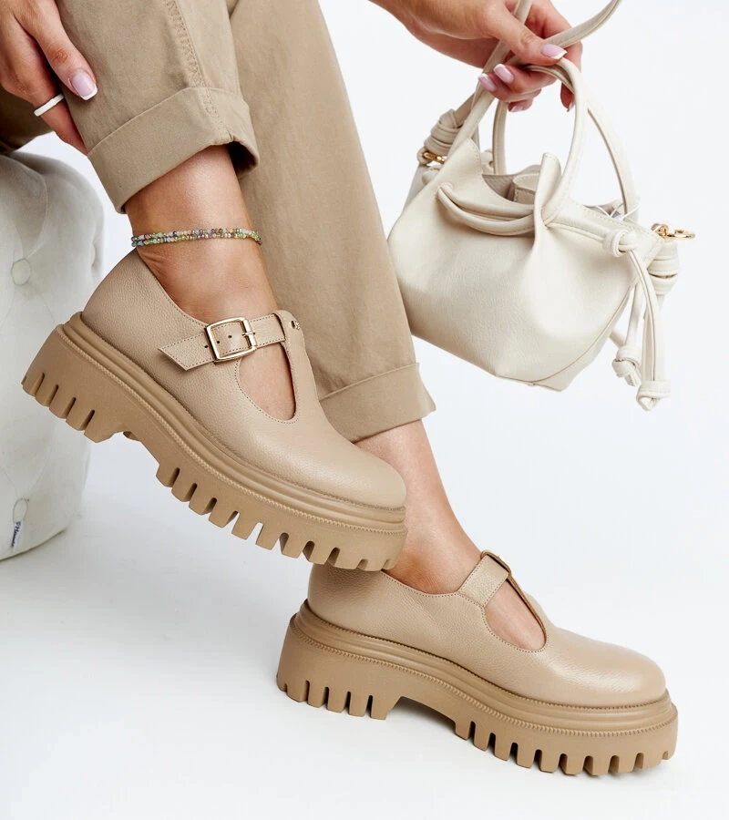 Tamsiai smėlio spalvos odiniai bateliai „Karino“