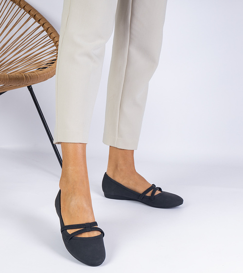 Juodos moteriškos balerinos iš matinės ekologiškos odos Baronna