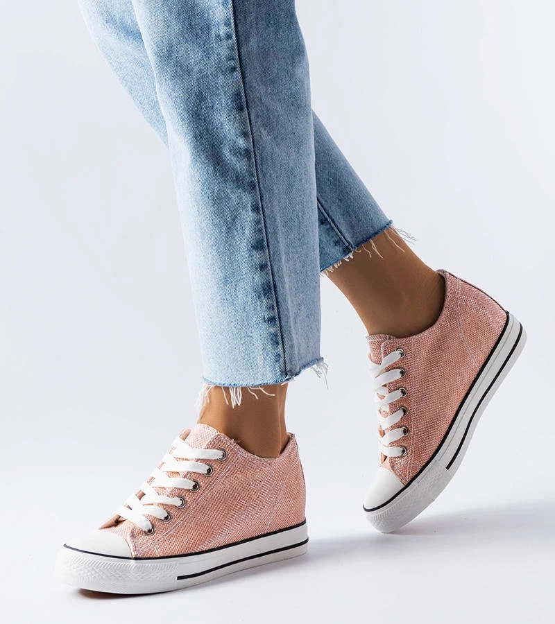 Rožiniai blizgantys sportbačiai su platforma Crete