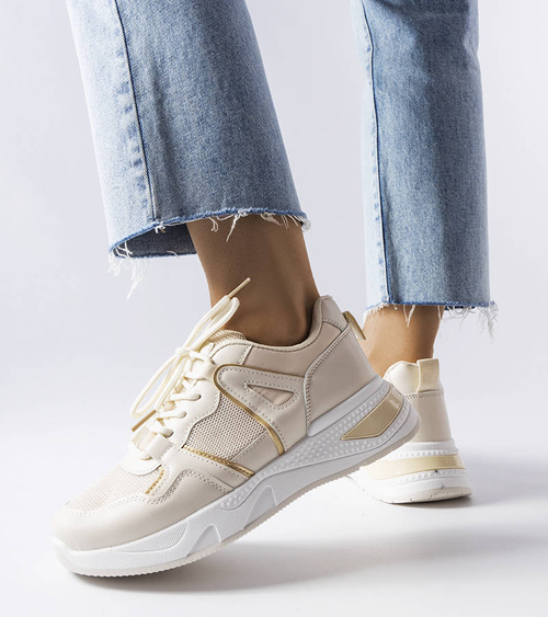 Smėlio spalvos sportiniai bateliai iš įvairių medžiagų Caya