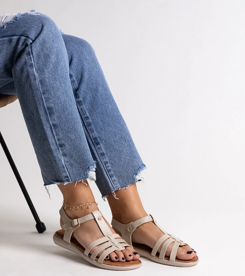 Balti ekologiškos odos sandalai Grimalda