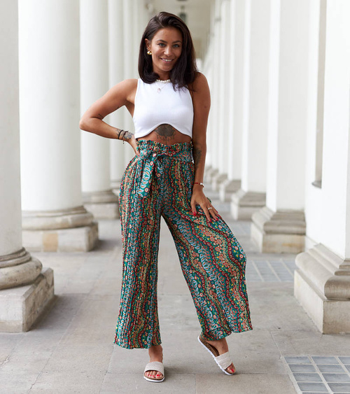 Žalios plačios klostuotos kelnės Archimede