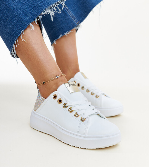 Balta ir smėlio spalvos sportiniai bateliai su cirkoniais Antonietta