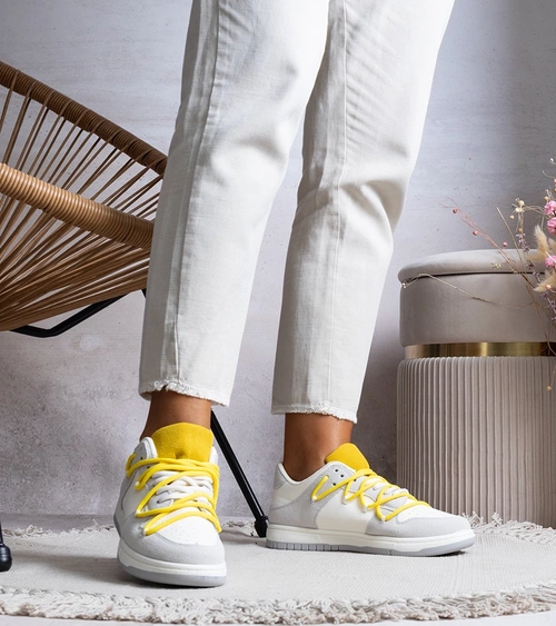 Pilki moteriški sportiniai batai su geltonais raišteliais Arcobaleno