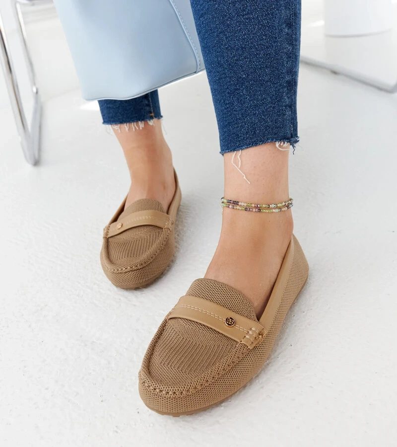 Smėliniai medžiaginiai mokasinai Fombio